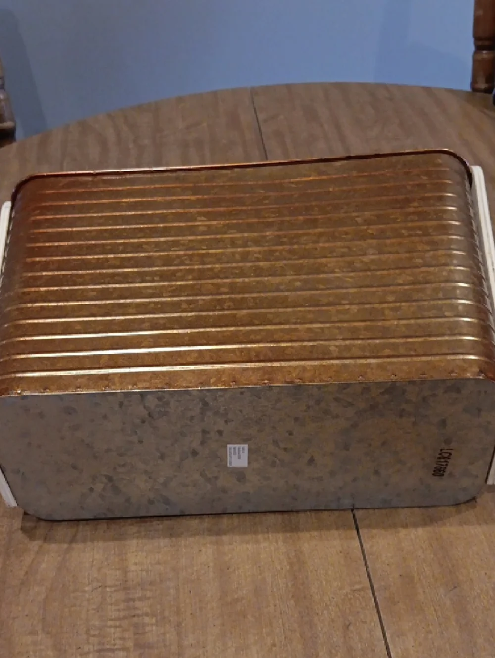 Metal Farmhouse Planter Bin with White Wooden Handles - Copper Finish